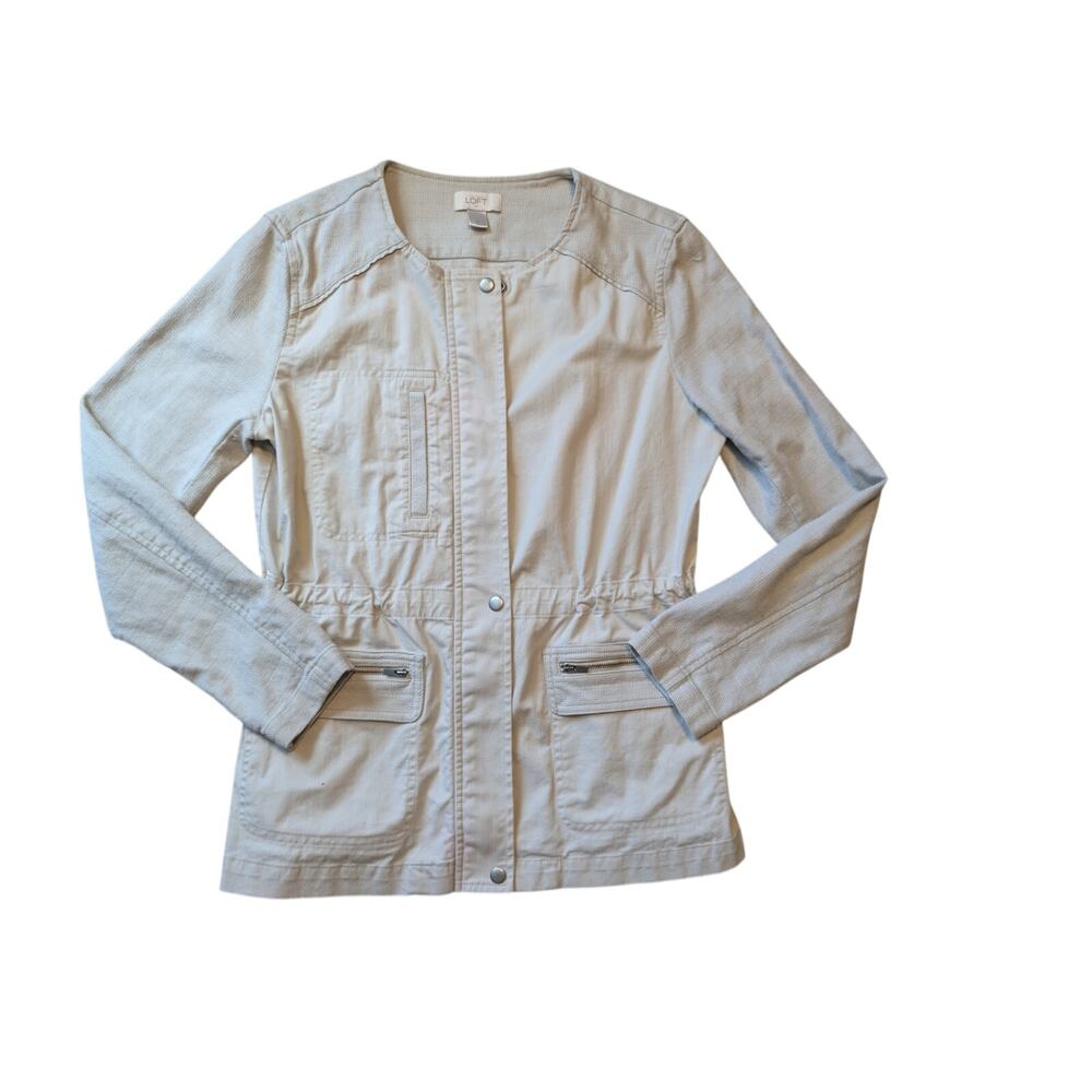 Ann Taylor LOFT Women’s Beige Utility Jacket Snap Front Drawstring Waist Size M